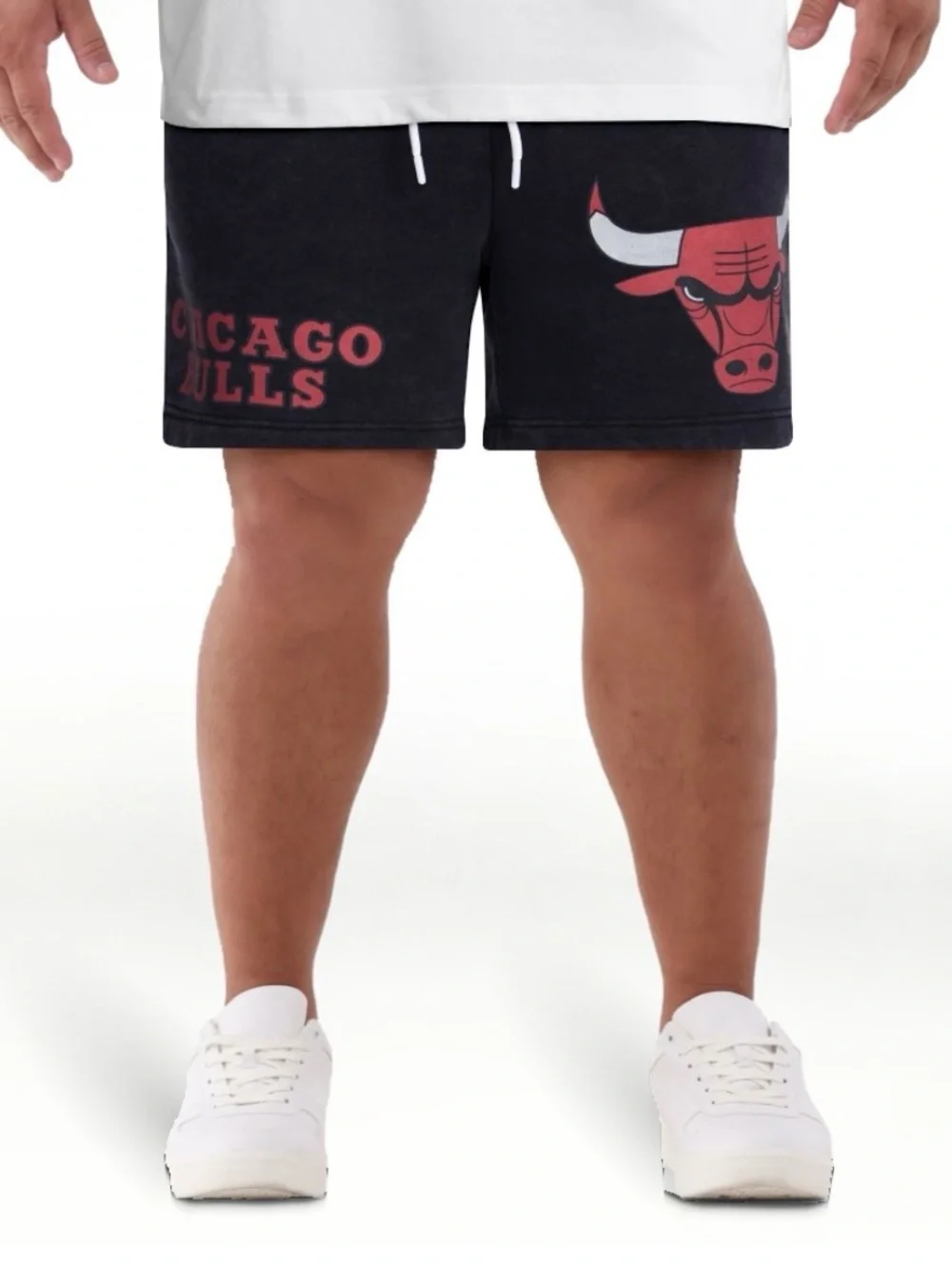 NBA, Big Men's Graphic Fleece Shorts, Chicago Bulls, Size 2X Black Mineral Wash